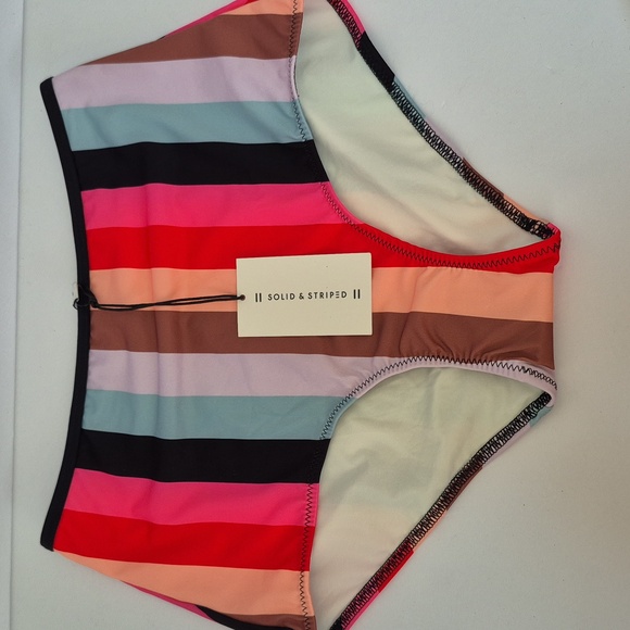 Solid & Striped High-Waisted Bikini Bottom Brigitte MalibuRainbow S - Picture 1 of 7